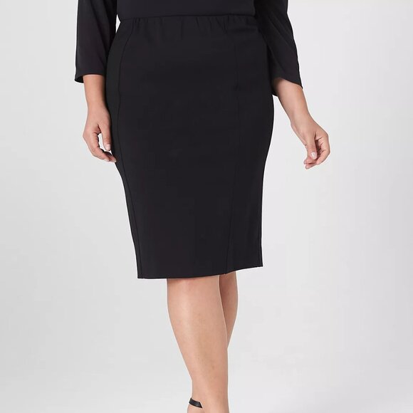 Lane Bryant Black Ponte Pencil Skirt Hidden Elastic Waist Kick Pleat Career 18 - Picture 1 of 8